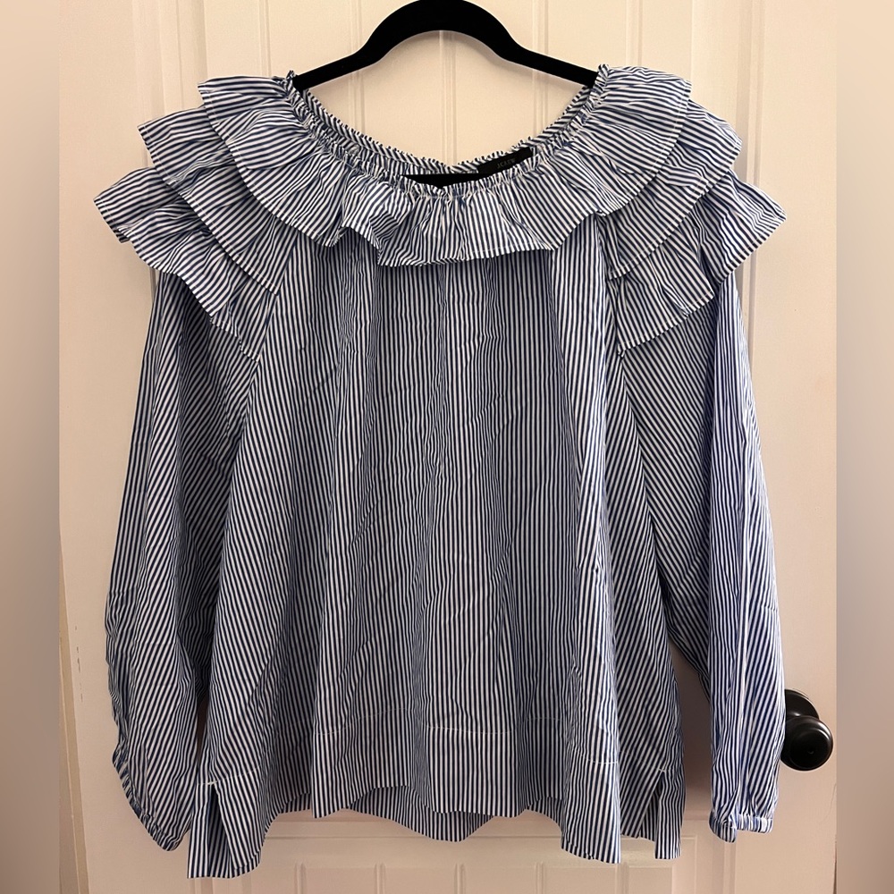 JCrew Blue Striped Ruffle Long Sleeve Top Plus Size 3X